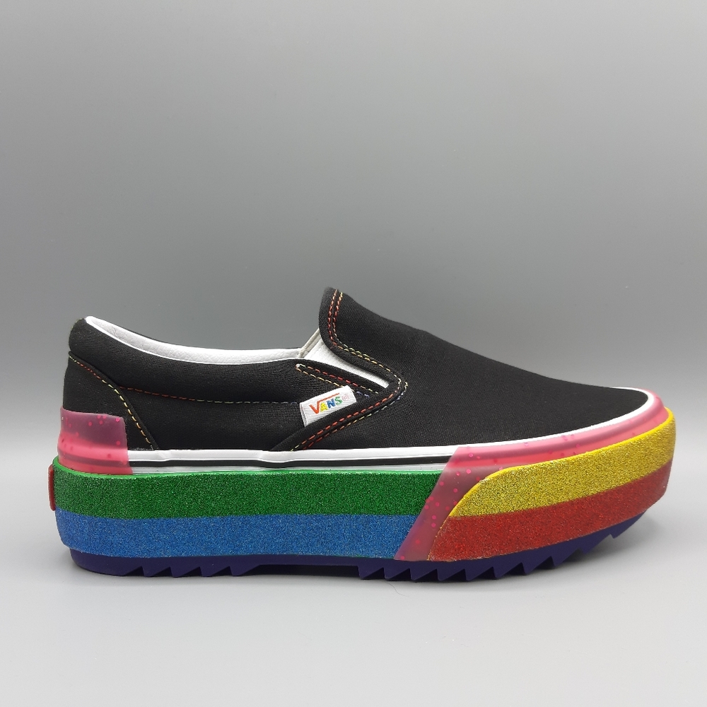 NEW Vans Classic Slip-On Stacked Rainbow Glitter Platform Women's Size 5.5